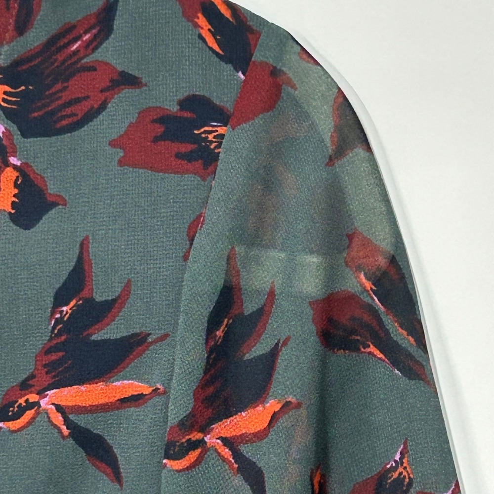 Madewell Dark Green Floral V-Neck Ruffle Sleeve Mini Dress Moonblossom - Picture 6 of 12